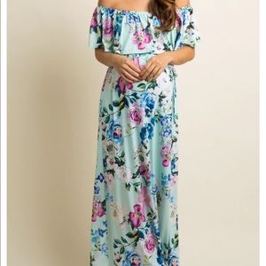 Mint off the shoulder maxi dress